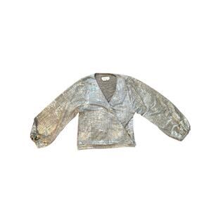 Anthropologie Carys Metallic Silver Shimmer Wrap Dolman Blouse Shirt Top Drape M